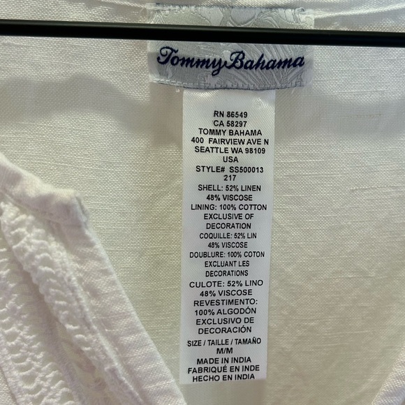 TOMMY BAHAMA WHITE ST. LUCIA SPLIT NECK LINEN BLEND DRESS SIZE MEDIUM - Picture 7 of 12